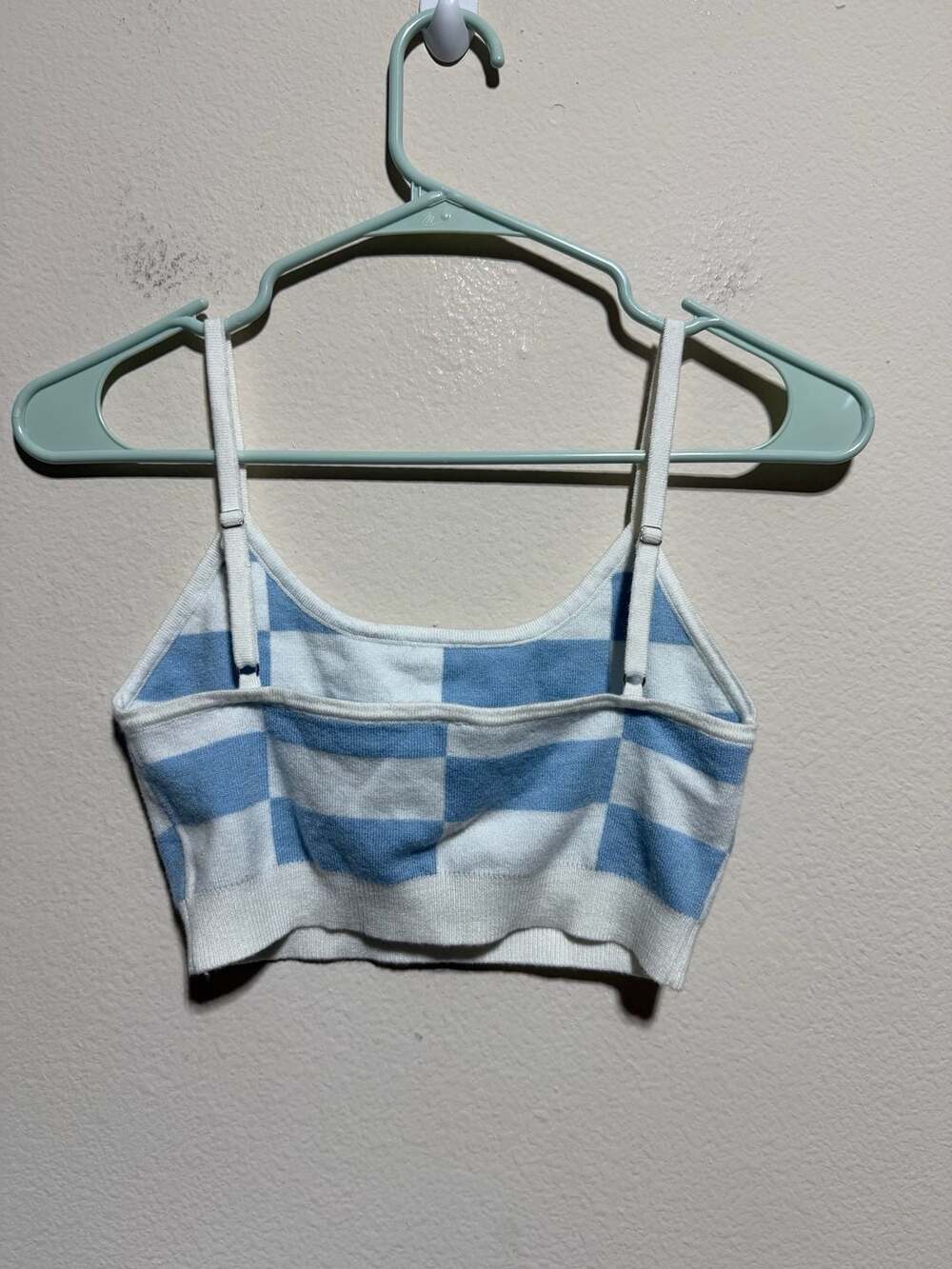 Hey Babe Blue and White Checkered Knit Crop Tank Top - Picture 2 of 3
